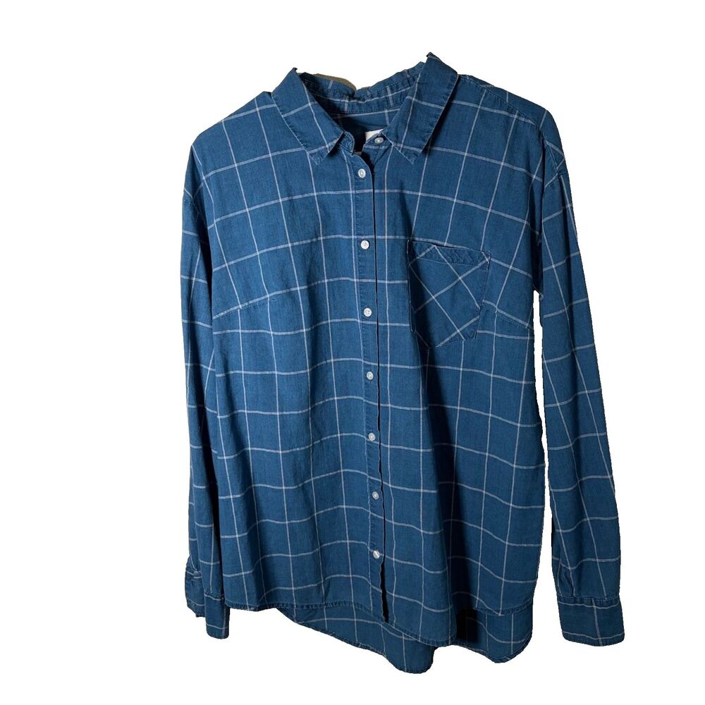 A New Day Shirt Women's XXL Blue Button Up Window Pane Long Sleeve Collared